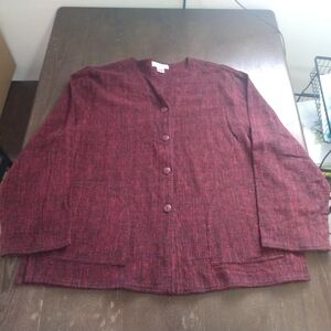 Vintage Sangam Red And Black Woven Cotton Button-Up Cardigan/Light Jacket NWT